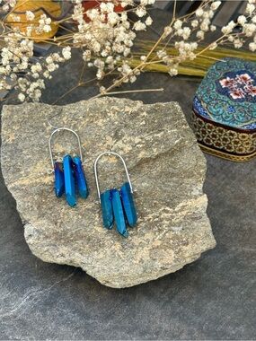 Blue Crystal Point Drop Earrings
